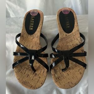 LAUREN BY RALPH LAUREN WOMENS SIZE 8.5 KASSIE BLACK PATENT LEATHER SANDALS